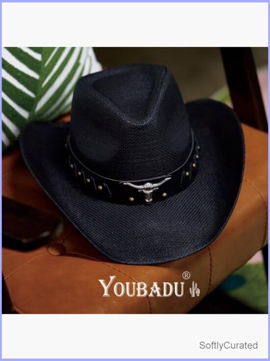 Western Straw Cowboy Hat with Decorative Bands - Unisex Wide Brim Sun Hat main image 5